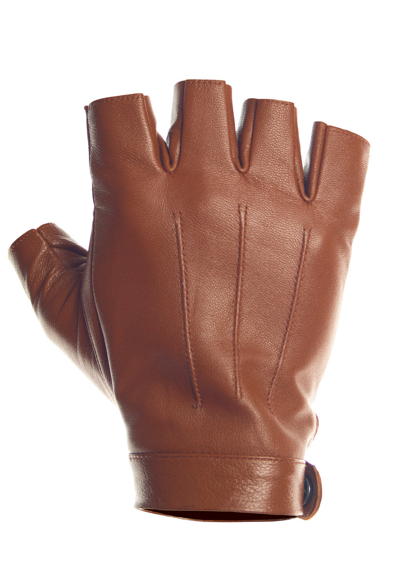 Hot Leathers Brown Unlined Fingerless Leather Gloves