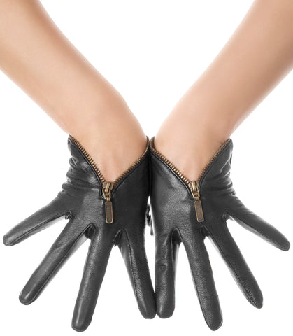 Black Zip Leather Gloves