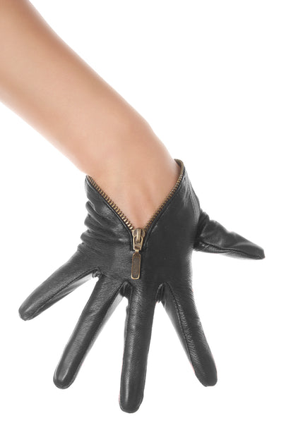 Black Zip Leather Gloves