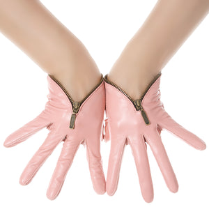 Sugar Pink Zip Leather Gloves