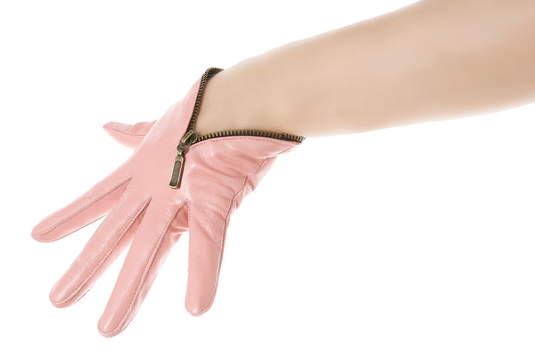 Sugar Pink Zip Leather Gloves