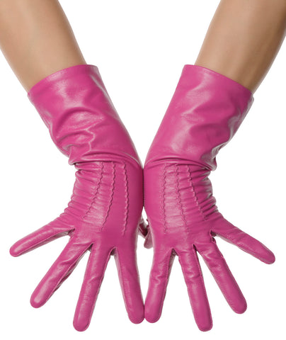 Fuchsia Pink Mid Length Leather Gloves