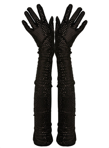 Black Rhinestones Velvet Gloves